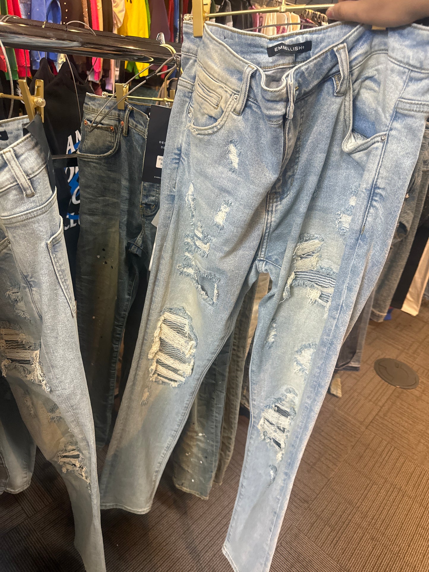 Embellish Ripped Biker Jeans Brand New