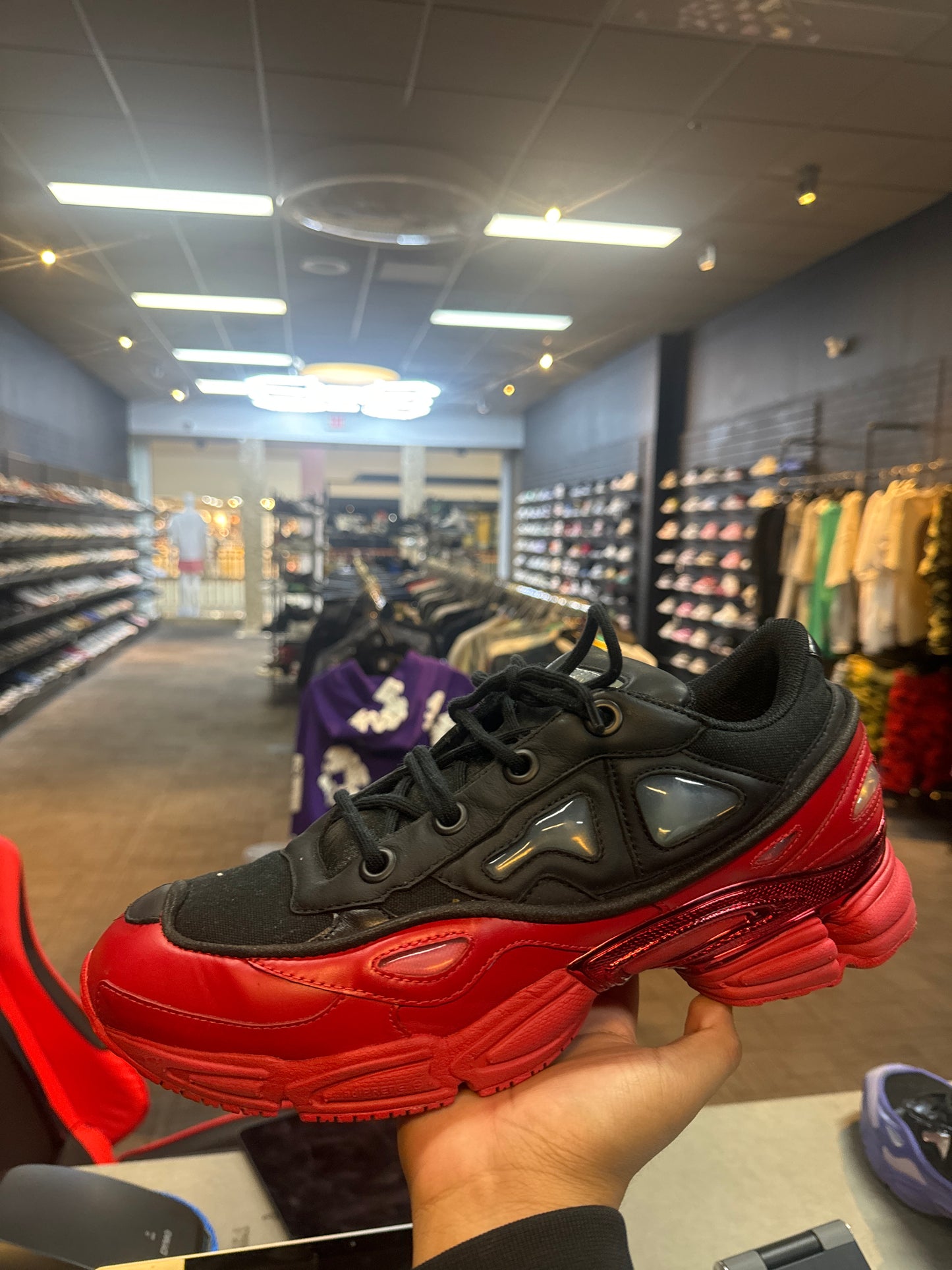 RAF Simmons Ozweego Black Red Used