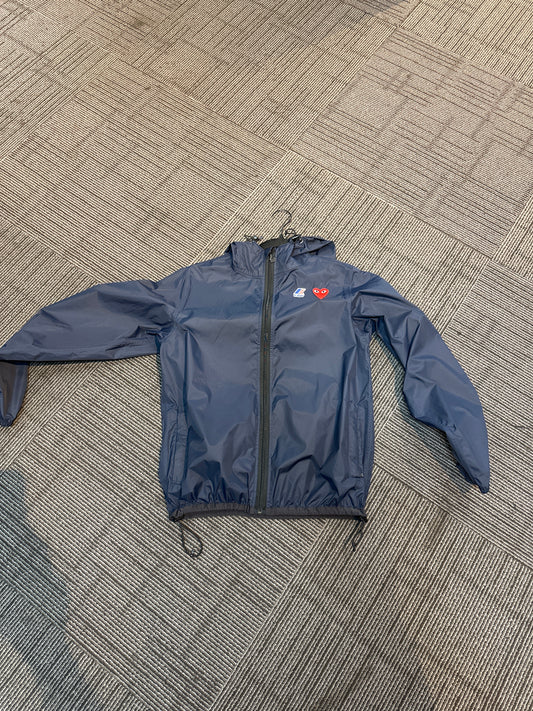 CDG K-Way Navy Windbreaker Full Zip Up (used)