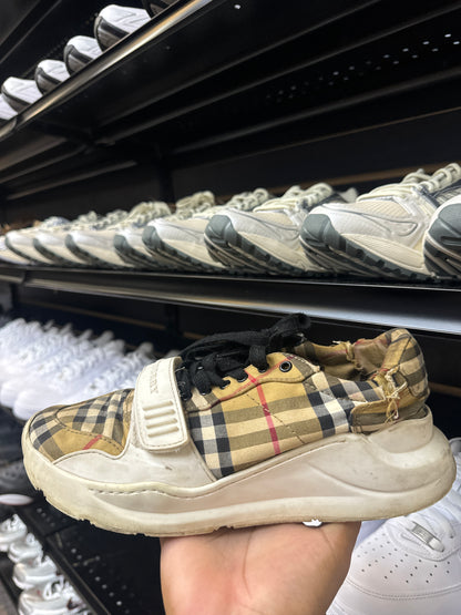 Burberry Check And Leather Sneakers (used)