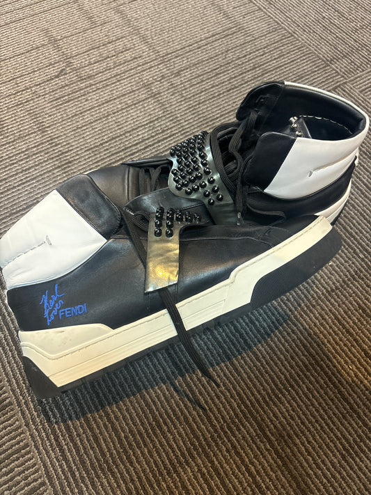 Fendi White Black Studs Strap Hightop Used