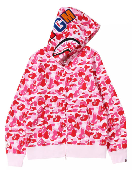 Bape ABC Shark Camo Full Zip Hoodie Pink