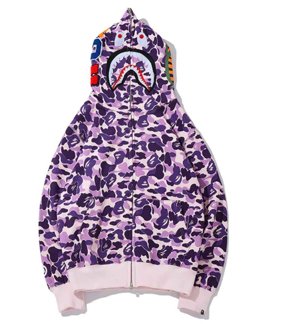 Bape Shark Full Zip Hoodie Light Purple