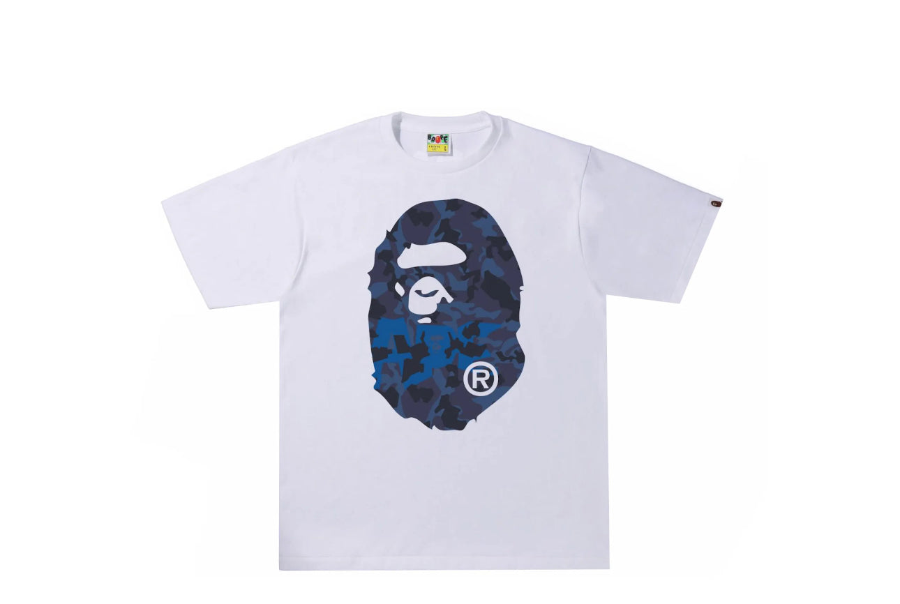 Bape White Blue Color Camo Big Ape Head Tee