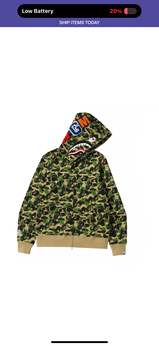 Bape Shark Full Zip Hoodie Green